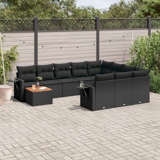 vidaXL Set De Sof&aacute;s De Jard&iacute;n 11 Pzas Y Cojines Rat&aacute;n Sint&eacute;tico Negro Vidaxl