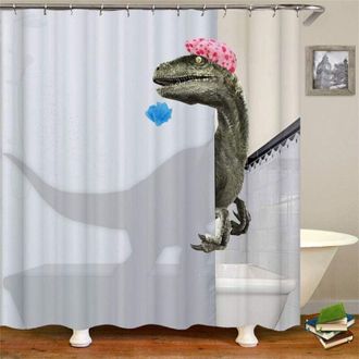 OEM Cortina De Ducha 3d De 180 X 180 Cm Con Estampado De Dinosaurios, Incluye 12 Ganchos, Color Blanco, Resistente Al Moho E Impermeable. - Crezuo