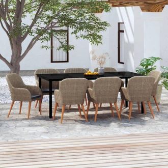 vidaXL Juego De Comedor De Jard&iacute;n 9 Piezas Y Cojines Marr&oacute;n Vidaxl