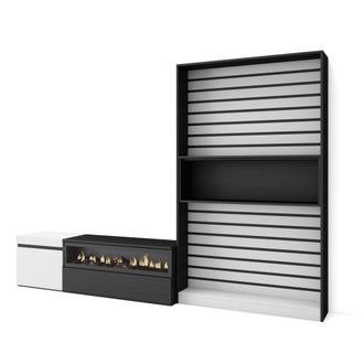 Skraut Home Skraut Home - Muebles De Sal&oacute;n Para Tv, Conjunto De Muebles Comedor, 260x186x35cm, Para Tv Hasta 65, Chimenea El&eacute;ctrica, Estilo Moderno, Blanco Y Negr