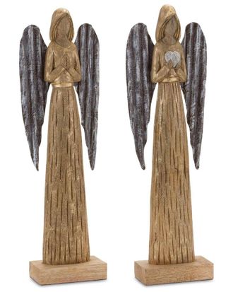 Melrose International Set Of 2 Carved Wood Angel Statue