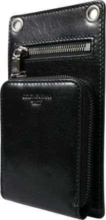 Dolce & Gabbana Zwarte leren portemonnee met band - Heren - Portefeuilles - Zwart - ONE Size - Leer - Accessoires