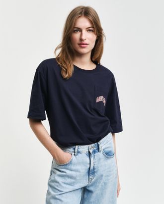 GANT T-Shirt GANT POCKET GRAPHIC TSHIRT, Damen, Gr. 4XL, blau (evening blau), Jersey, Obermaterial: 100% Baumwolle, relaxed fit, Rundhals, Shirts T-Shirt, 