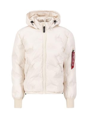 Alpha Industries Alpha Industries Mens Hooded Logo Puffer Winter Jacket - Off-White - Size 2XL