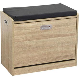 No Brand Scarpiera cassapanca doppio scomparto in legno laminato con seduta morbida e maniglie laterali Eusebia - Legno naturale