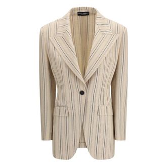 Dolce & Gabbana Enkelrijig jasje met regimental pinstripe - Dames - Jassen - Beige - Maat: S