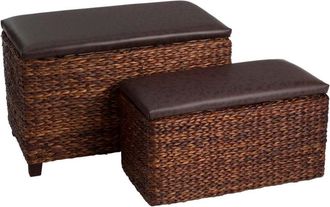 Premier Housewares Cattail Leaf Ottoman Storage - Set of 2