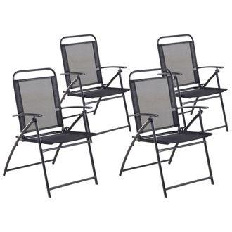 Beliani Conjunto De 4 Sillas De Jard&iacute;n Con Marco De Metal Negro Plegable Resistente A La Intemperie Livo