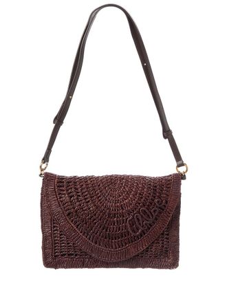 Chlo&eacute; Summer Banana Flat Raffia & Leather Pouch