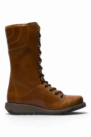 FLY London Fly London Womens Brown Leather Lace-Up Combat Ankle Boots- STER768