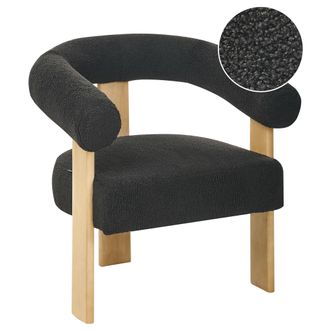 Beliani Sill&oacute;n Retro Sal&oacute;n Tapizado De Boucl&eacute; Patas De Madera Negro Y Marr&oacute;n Claro Ilbro