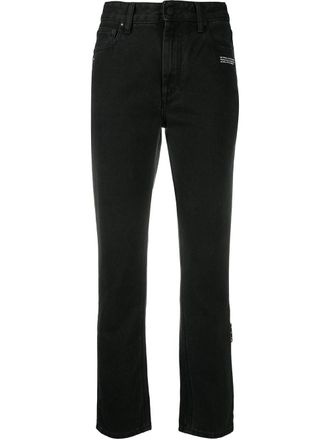 Off-white logo-embroidered straight-leg jeans - women - Cotton/Cotton/Polyester/Polyester/Modal - 25 - Black