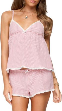 Edikted Danna Pinstripe Babydoll Camisole in Red at Nordstrom, Size X-Large