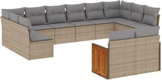 vidaXL Set De Sof&aacute;s De Jard&iacute;n Y Cojines 12 Pzas Rat&aacute;n Sint&eacute;tico Beige Vidaxl