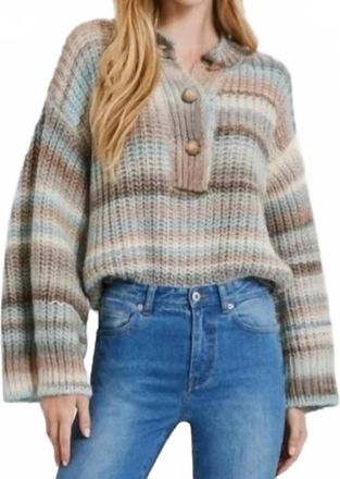Something Navy Ombre Henley Sweater In Brown Combo