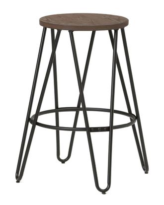 Simpli Home Simeon Industrial Metal 24In Metal Counter Height Stool With Wood Seat