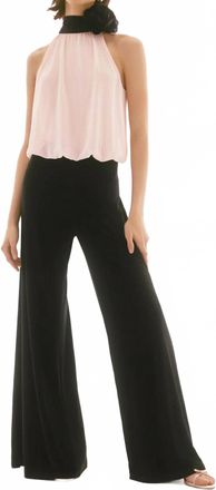 Joseph Ribkoff Shyla Silky Knit And Chiffon Wide Leg Jumpsuit In Black