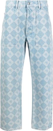 Nanushka check logo-print cropped jeans - men - Organic Cotton - 32 - Blue