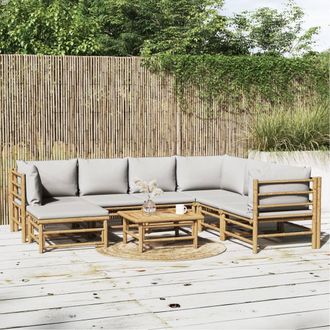 vidaXL Set De Muebles De Jard&iacute;n 8 Piezas Bamb&uacute; Y Cojines Gris Claro Vidaxl