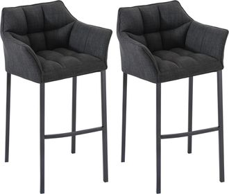 Clp Clp - Set De 2 Taburete De Bar Damaso En Tela Con Base De 4 Patas Gris Oscuro Negro