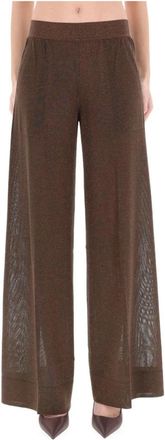 Circus Hotel Sparkly Knit Wide-Leg Pants - Dames - Wijde Broeken - Bruin - L - Broeken