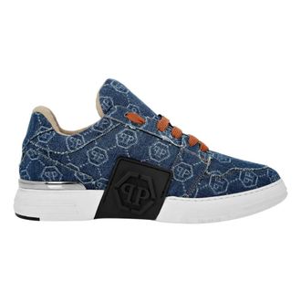 Philipp Plein Denim Lo-Top Sneakers Monogram - unisex - Schoenen - Blauw - Maat: 37 EU Denim