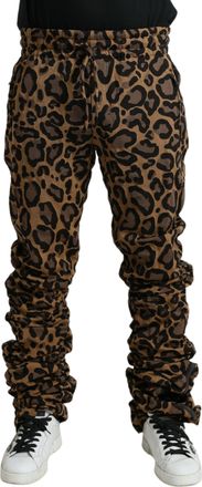 Dolce & Gabbana Brown Leopard Jacquard Jogger Mens Pants