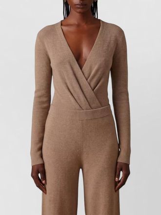 Max Mara ribbed cashmere v-neck long-sleeve bodysuit