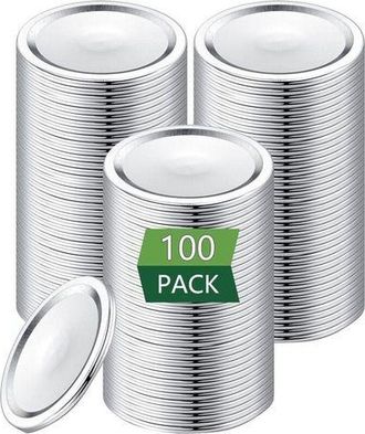 OEM 100 Tapas De Boca Ancha Para Tarros Mason [boca Grande] Para Tarros Ball, Tapas Met&aacute;licas Ranuradas Para Tarros Mason (100 Piezas De Boca Ancha)
