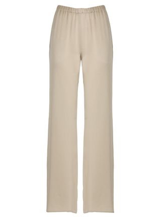 Antonelli Beige Rapolano Elastic Waist Silk Straight-Leg Pants