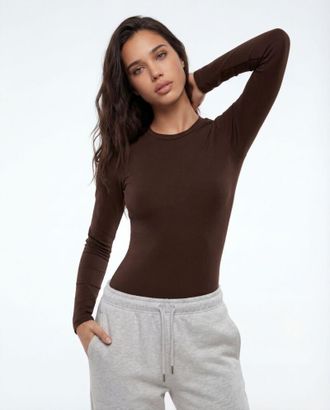 Tally Weijl Langarmbody TALLY WEIJL SBOCOCOSYM, Damen, Gr. L, N-Gr, rocky road, Jersey, Obermaterial: 100% Baumwolle, unifarben, figurbetont normal, Rundhals, Bod