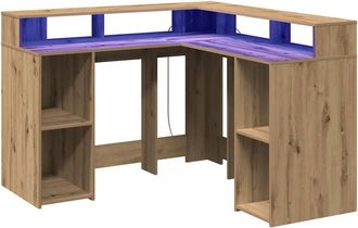 Berkfield Home Soft Desk with LED Lights Artisian Oak 130x130x91 cm Engineered Wood in Brown | Size: 130 x 130 x 91 cm