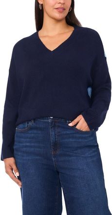 Vince Camuto Colorblock V-Neck Sweater in Classic Navy at Nordstrom, Size 1X
