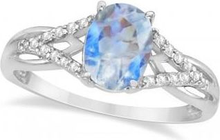 Allurez Oval Moonstone and Diamond Cocktail Ring 14K White Gold (1.62tcw)
