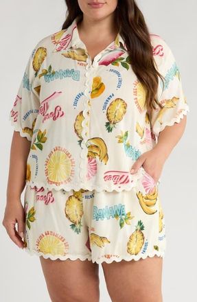 Sugarlips Zion Paradise Rickrack Button-Up Shirt in Ivory/Multi at Nordstrom, Size 2 X