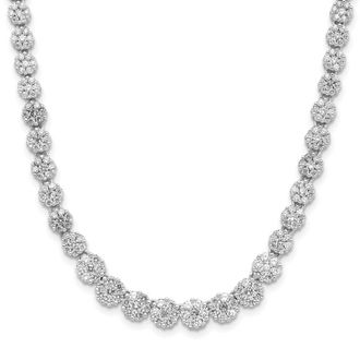 Diamond2Deal Sterling Silver Fancy Graduated Cubic Zirconia Cluster Necklace 18