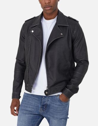 Brave Soul Mens BRAVE SOUL Mens Biker Jacket Long Sleeve Vintage Racer Black Winter Outwear S-XL - Size: Regular/36