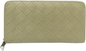 Bottega Veneta Beige Khaki Leather Long Wallet (Bi-Fold) (Pre-Owned)