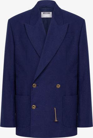 Moschino Giacca in shantung di cotone Laurel Crown - Blu