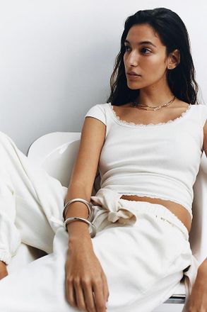 Maeve Lace-Trim Cap-Sleeve Shirt Top