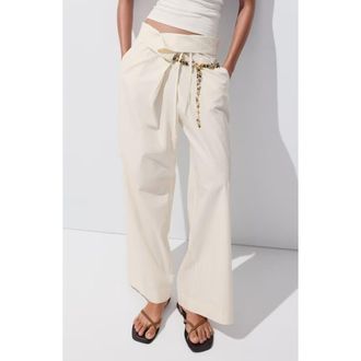 Mango Asymmetric Waist Straight Leg Cotton Pants in Ecru at Nordstrom, Size X-Small