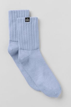 Alo | Half-Crew Scrunch Socks in Winter Frost Blue, Size: Medium