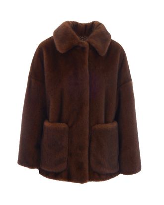 Herno Dark Brown Soft Faux Fur Bomber Jacket