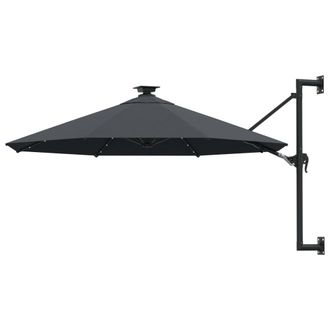 Berkfield Home Wall-mounted Parasol with LEDs & Metal Pole 300 cm Anthracite in Black