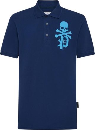 Philipp Plein Slim Fit Polo Shirt Skull&Bones - Heren - Polos - Blauw - 3XL - Katoen - Tops
