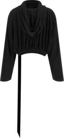Rick Owens Cropped Cotton Jersey Hoodie - Black