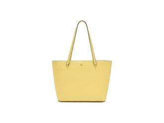 Lauren Ralph Lauren Crosshatch Leather Medium Karly Shopper Tote Tote Handbags Lemon Sorbet
