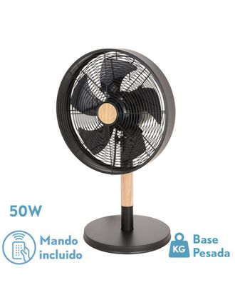Fabrilamp Ventilador Sobremesa Falcon Negro/haya 3vel.45w 5 Asp. Oscilante Y Rotatorio 59x35x28cm