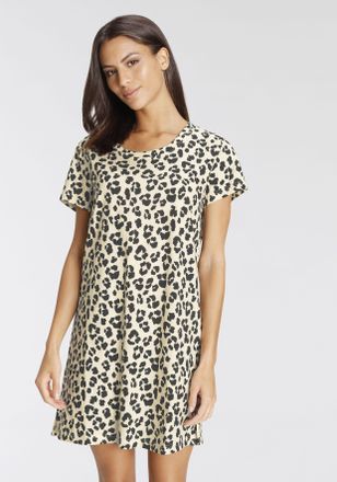 Vivance Nachthemd VIVANCE DREAMS, Damen, Gr. 48/50, N-Gr, gelb (hellgelb mit leodruck), Single Jersey, Obermaterial: 100% Baumwolle, animal-print, Basic, bequ