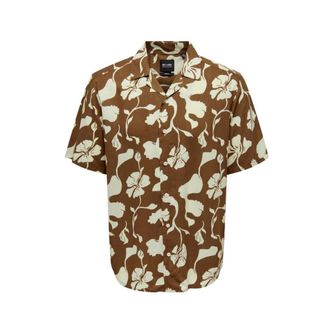 Only & Sons Short Sleeve Shirts, male, Brown, S, Onsdash Life REG Visc AOP SS Shirt Noos